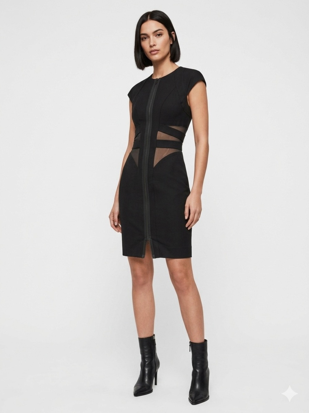AllSaints Cole Zip-Front Bodycon Wool-Blend Mini Dress - Black